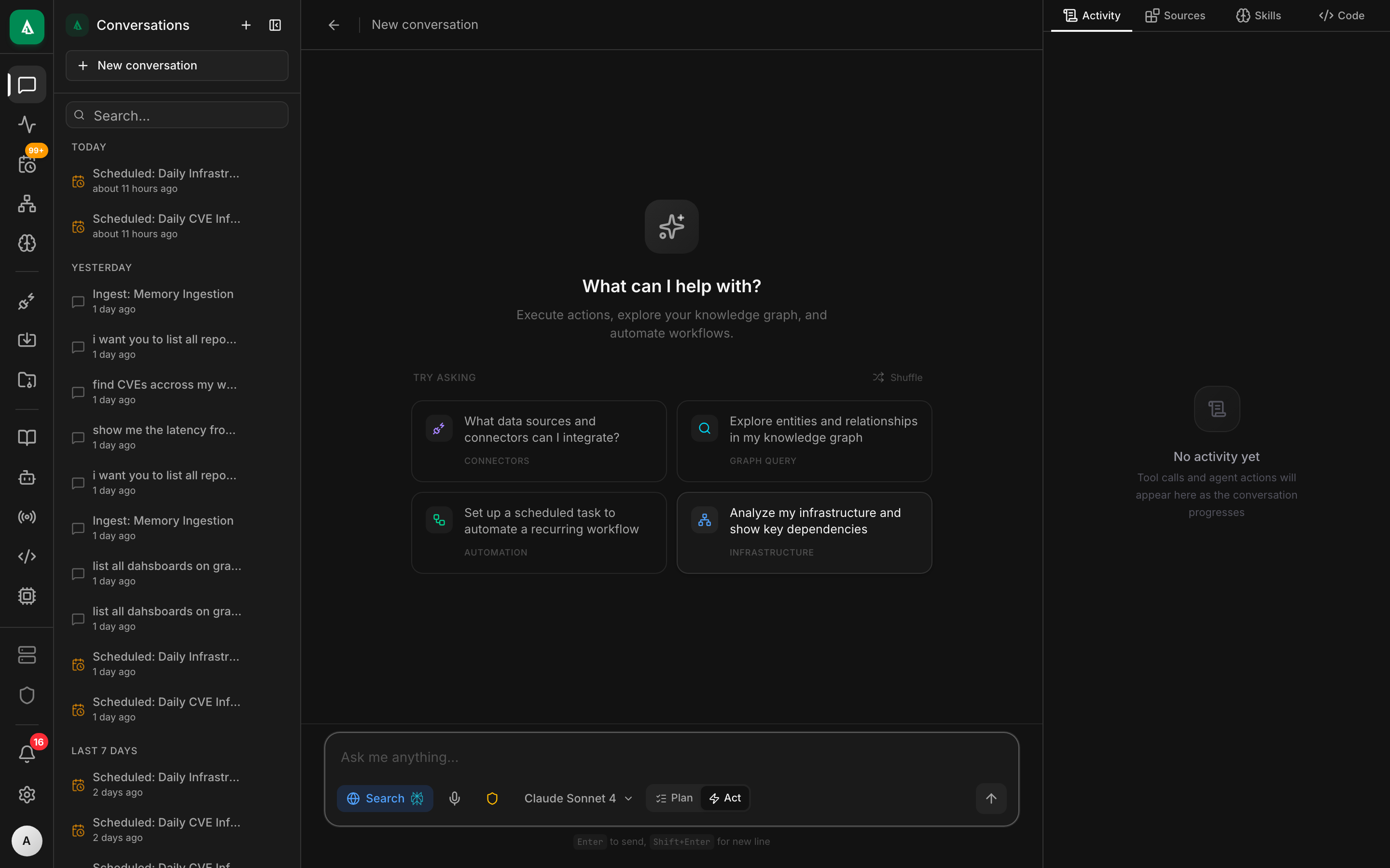 Chat surface where the agent answers with citations.