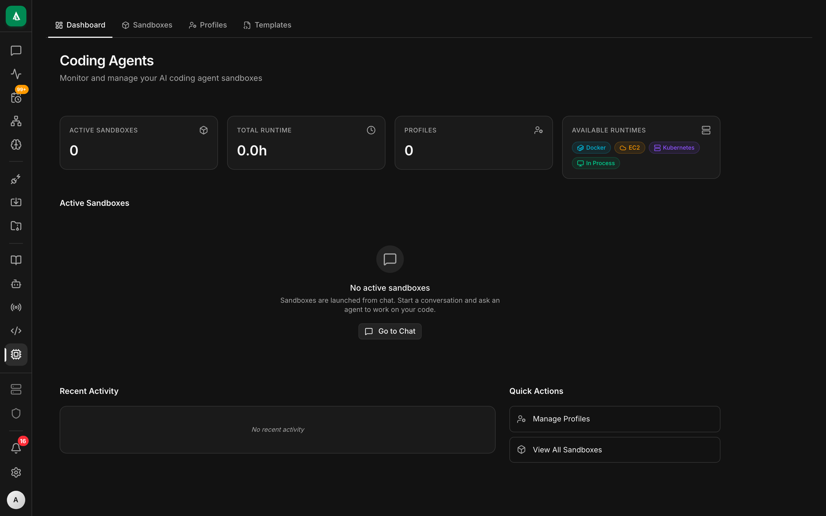 Coding Agents view with active sessions.