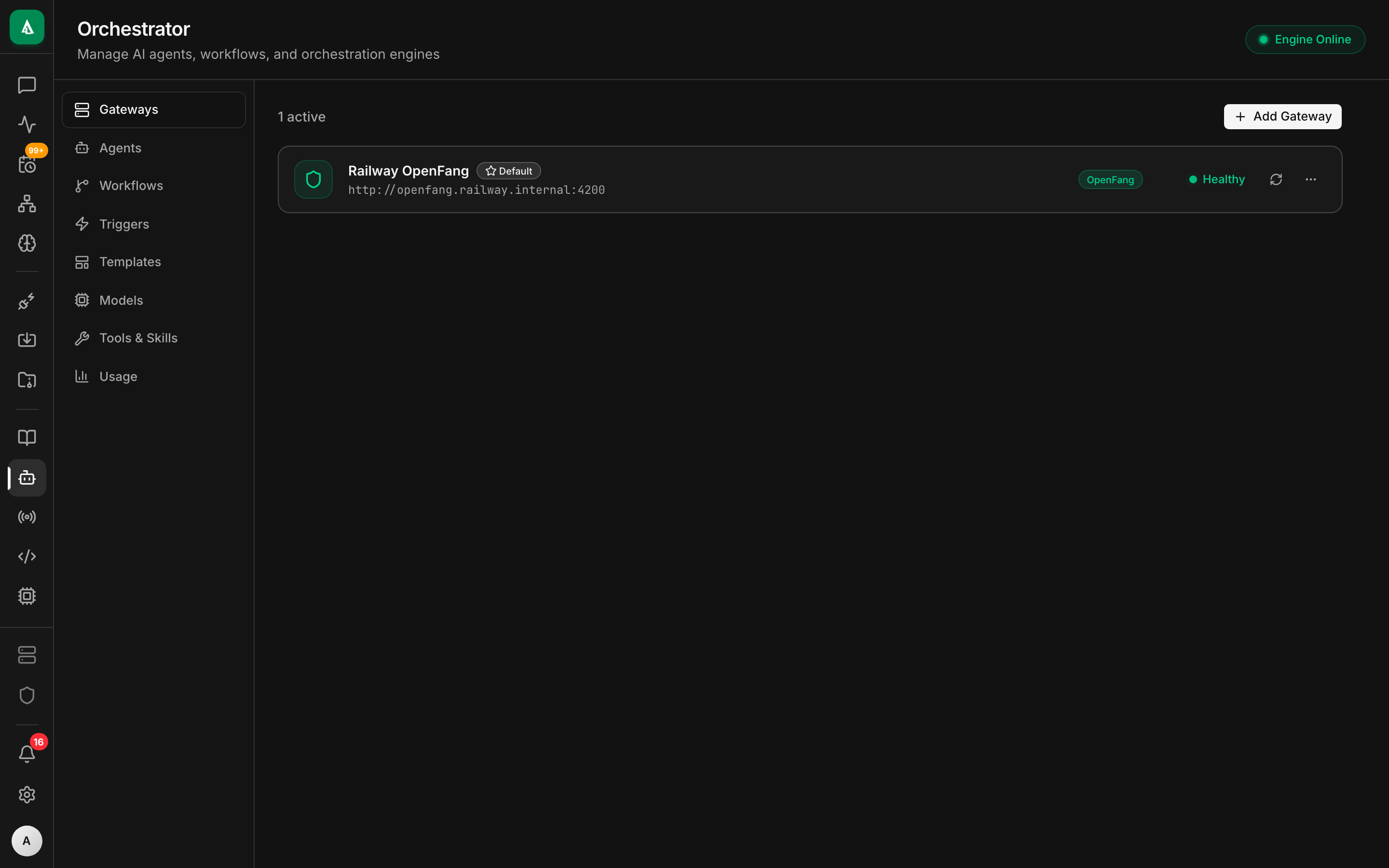 Orchestrator page — visual workflow editor with step nodes connected by edges and a right-hand properties panel.