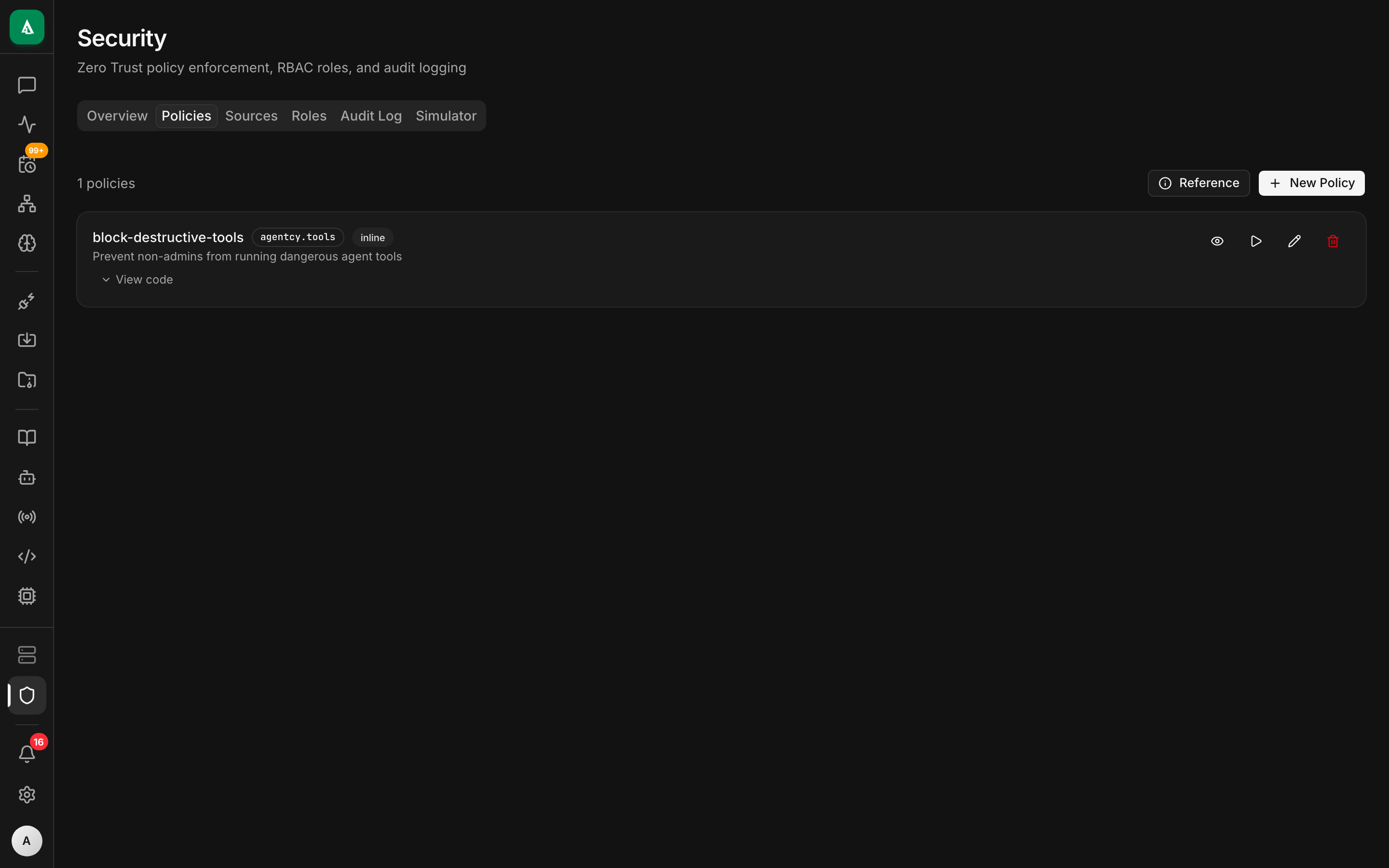 Security Policies tab with active rules.